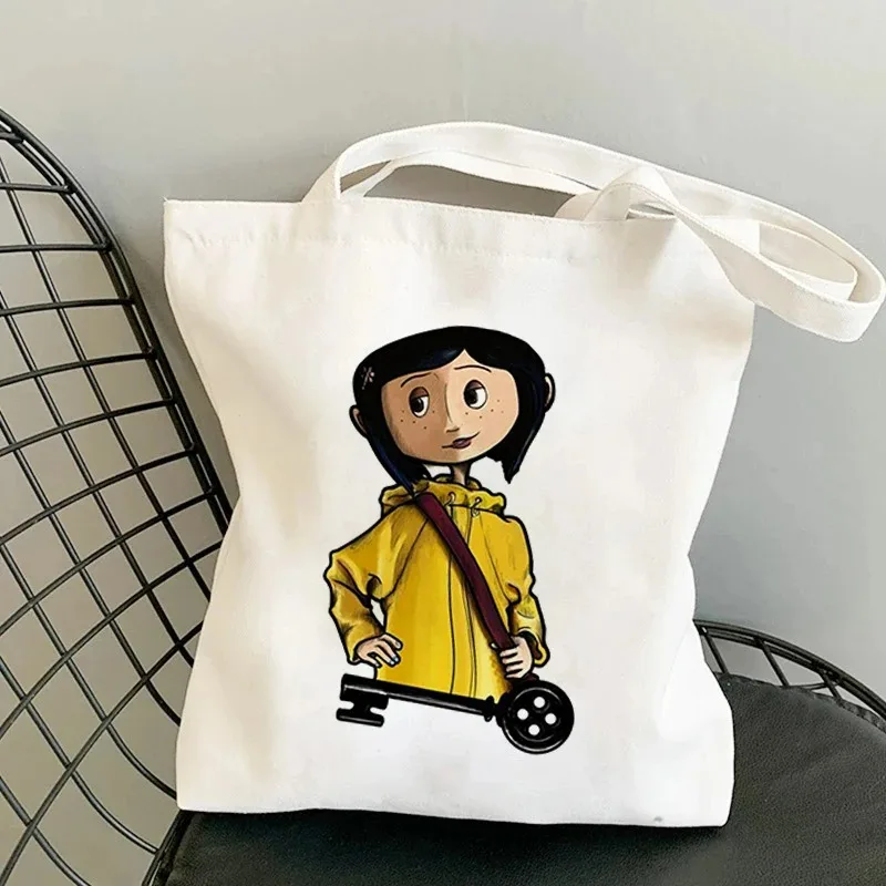 Coraline Girls Canvas Women Shoulder Bag Kawaii Cartoon Tote Handbag Large Capacity Shopping Bags Fashion Girl Handbags Reusable