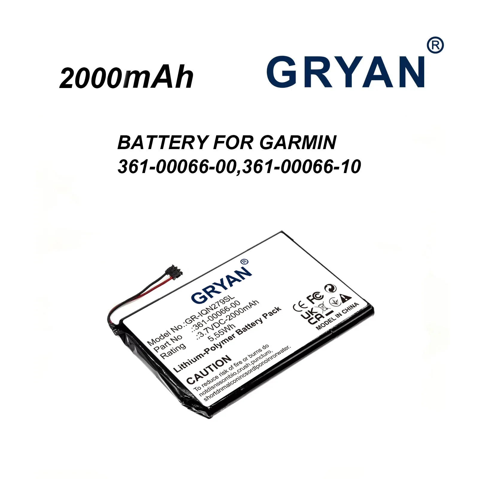 GRYAN GPS, Navigator 2000mAh Battery For Garmin 361-00066-00, 361-00066-10 2689LMT 6-inch, Dezl 760LMT, Dezl 760LMT-D, DEZL