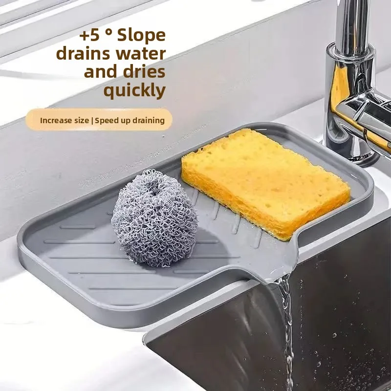 

Silicone Solid-Color Sloped Soap Dish/Drain Tray Eco-Friendly Household Item, Easy To Clean Kitchen Countertop Vanity
