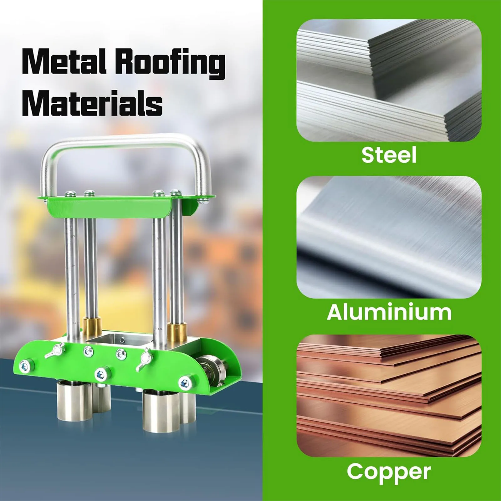 Lightweight version of drip folding tool with three station edge rollers suitable for making folding edges of various metalroofs