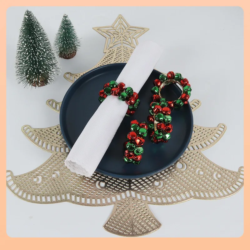 6pcs Christmas Metal Napkin Rings Red Green Jingle Bells Napkin Holder Buckle for Kitchen Party Wedding Decoration Supplies