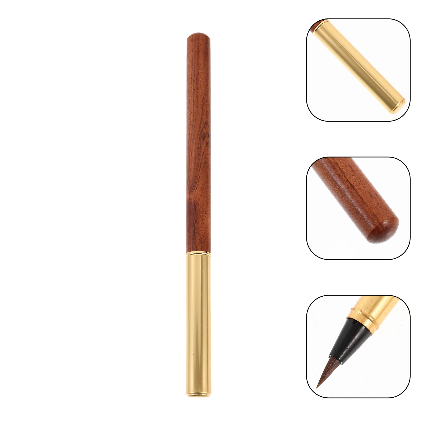 Fountain Brush Pen Solid Wood Style Sandalwood Small Regular Script Sutra Copying Portable Refillable Soft Beauty Pens