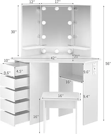 Vanity with Lights - Makeup Vanity Desk with Power Outlet, 3 Color Lighting Options Brightness Adjustable