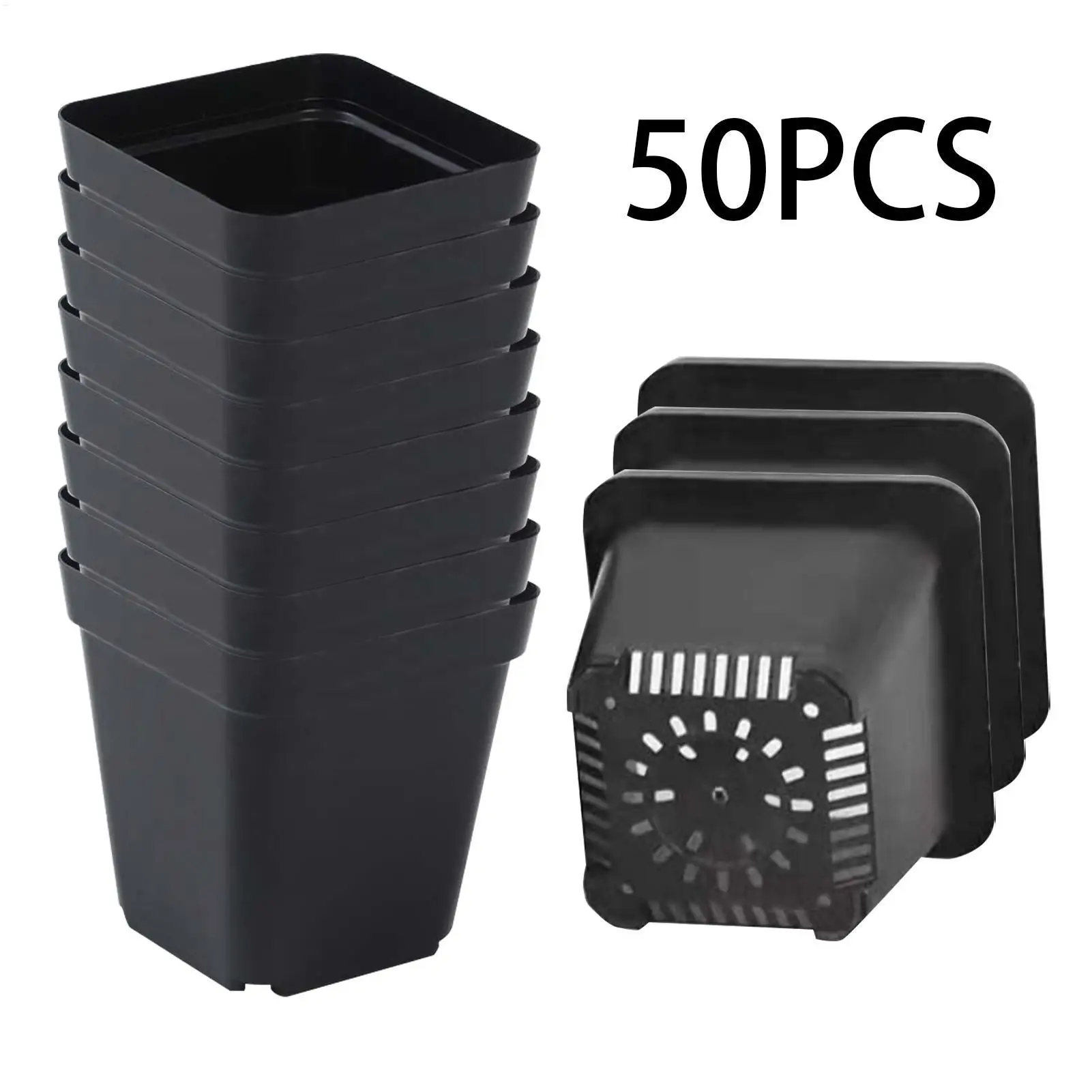 5.5cm/7cm/10cm Starter Pots For Planting 50PCS Reusable Black Square Seedling Pots Nursery Pot With Drainage Holes Gardening Kit