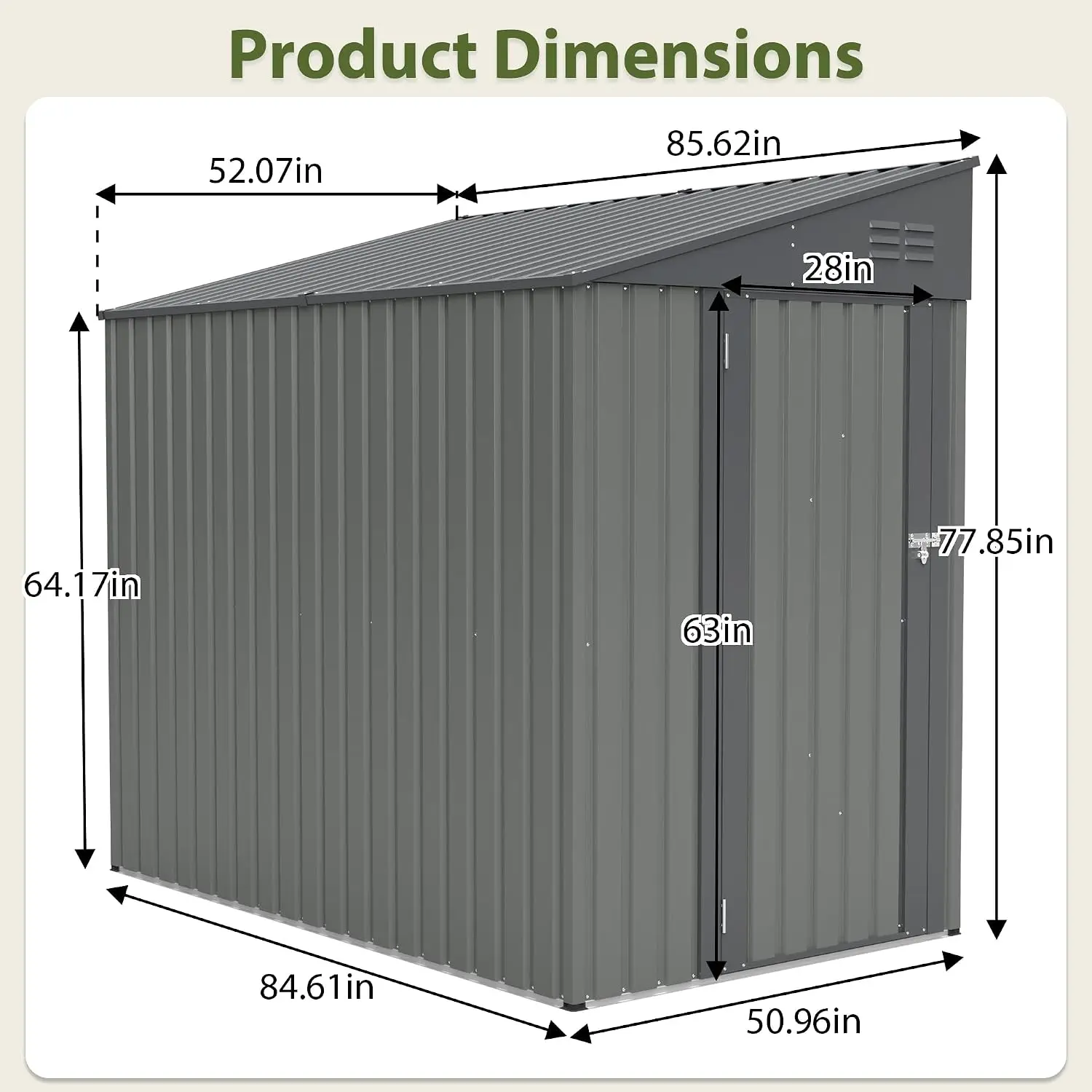 4'x7' Lean-to Shed Steel Outdoor Storage Garden Tools & Bicycles Ventilated Easy Assembly, Customized