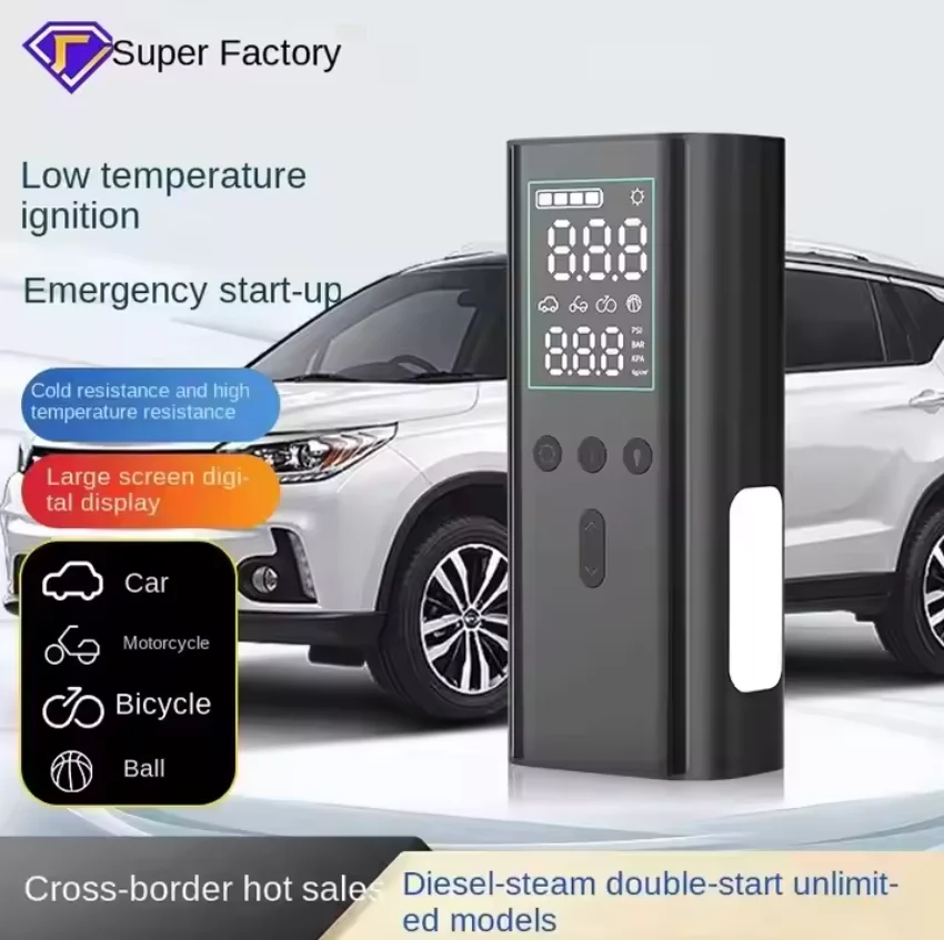 High-Capacity Car Emergency Jump Starter Portable Air Compressor Vehicle Power Bank Tire Inflator ABS Material Factory Direct