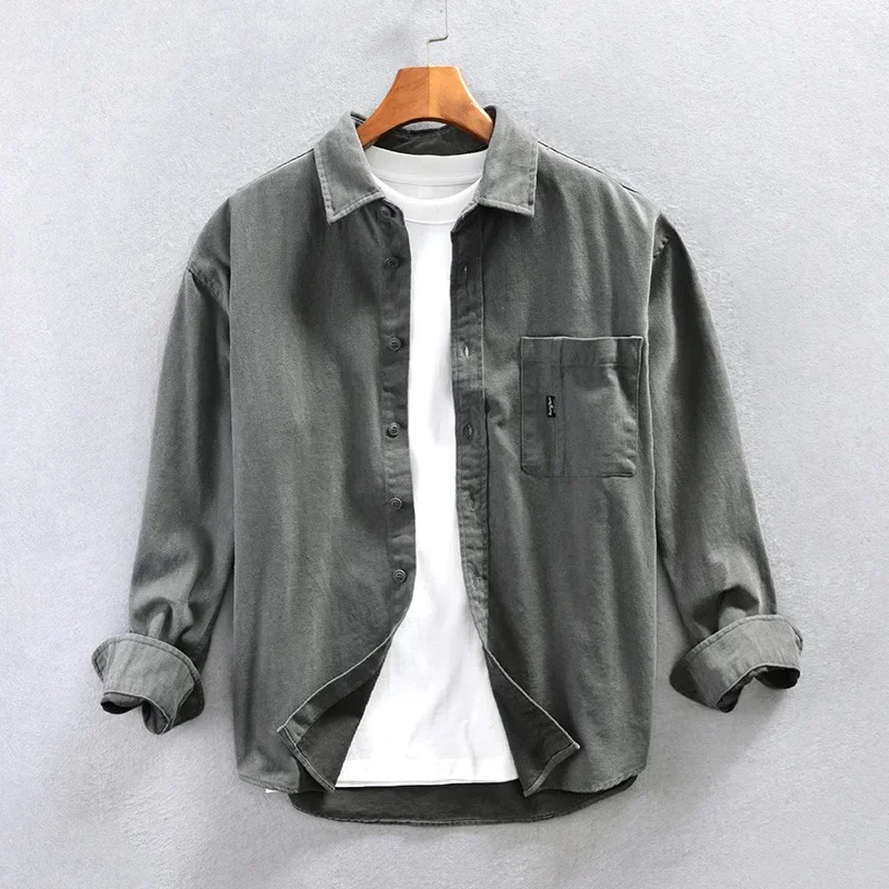 Japanese Style Workwear Casual Mens Long Sleeve Shirt 4XL Autumn Pure Cotton Jacket Men Back Design Fashion Letter Print Shirts