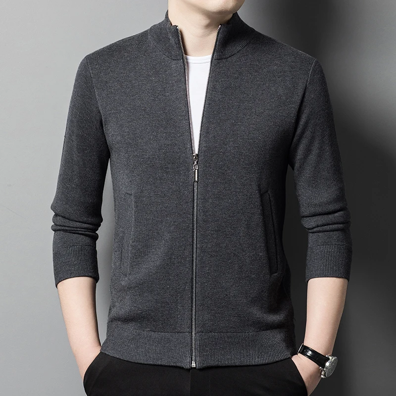 Spring and Autumn Stand Collar Long-Sleeve Cardigan Sweater Men's Thick Sweater Korean Men's Casual Sweater Zipper Jacket