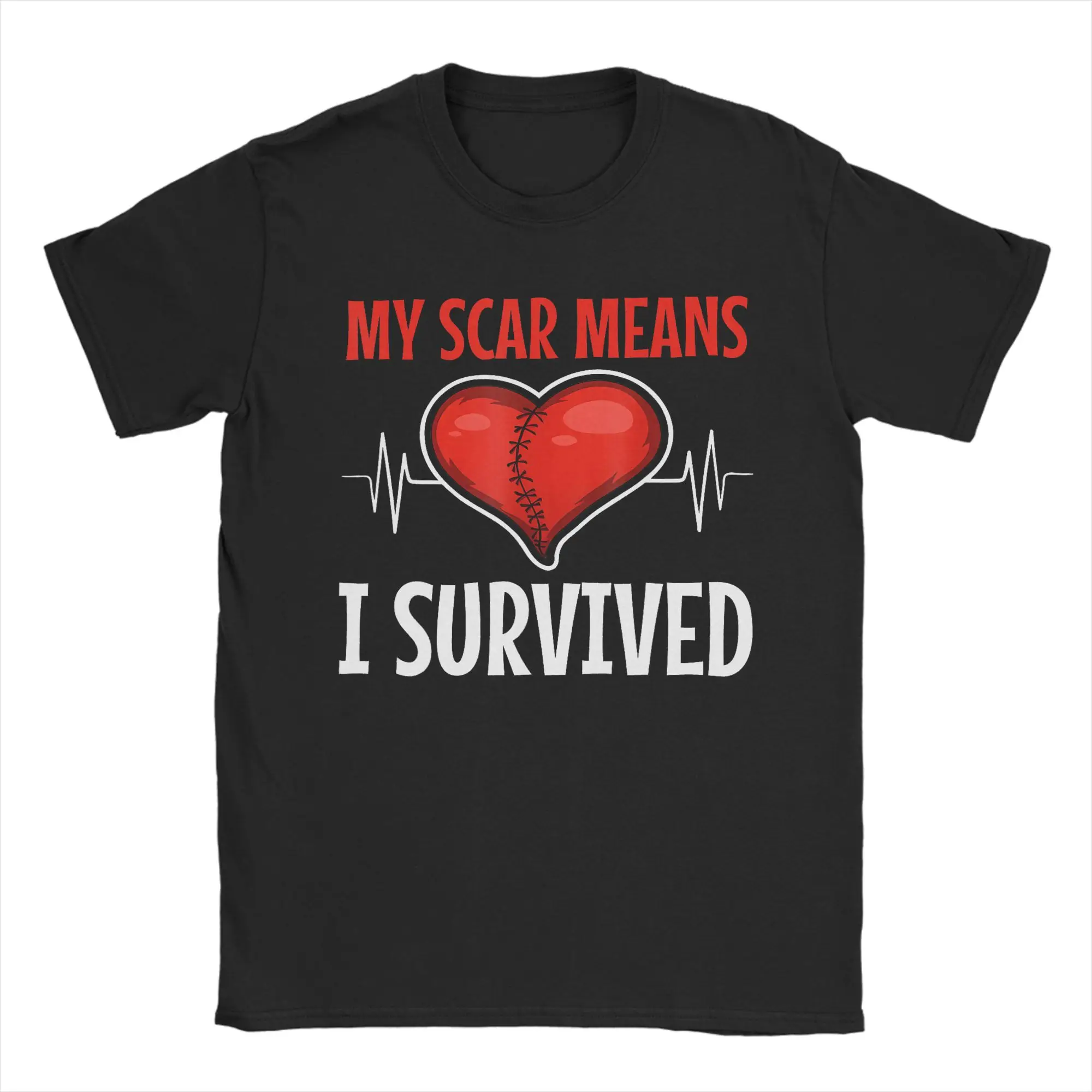 My Scar Means I Survived Heart  Men's T Shirt  Funny Tee Shirt Short Sleeve Crewneck T-Shirts 100% Cotton Summer Tops