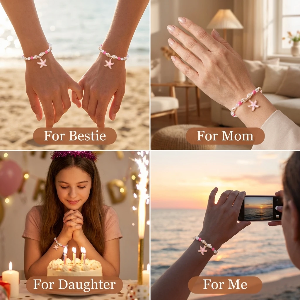 Niedliches Rosa Seestern-Perlenarmband für Frauen Y2K Ästhetik Mermaidcore Muschel-Armband Süßer Trendiger Schmuck Geschenk – Detail 8