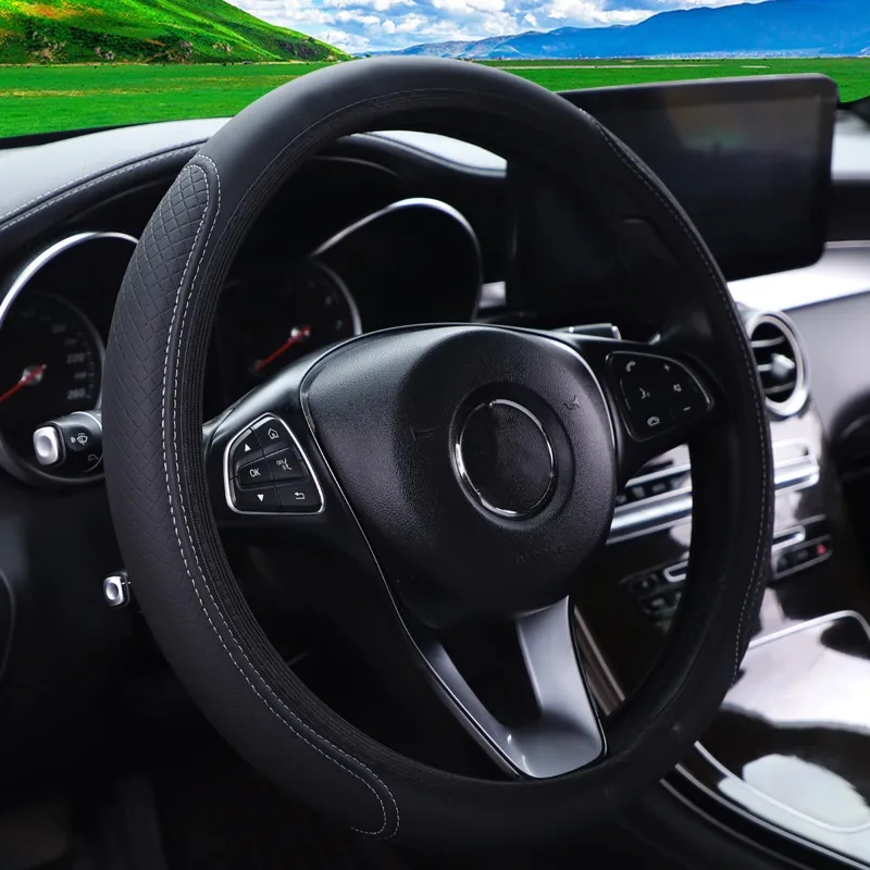 Microfiber Steering Wheel Cover - Anti-Slip Grip, Dark Textured Pattern for Improved Handling, for Most Cars, Suvs, and Trucks