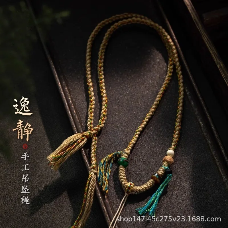 

Tibetan Hand Rubbed Cotton Necklace Honey Wax Vintage Playing Buddha Card Tangka Handwoven With Hanging Rope Ethnic Style Lucky