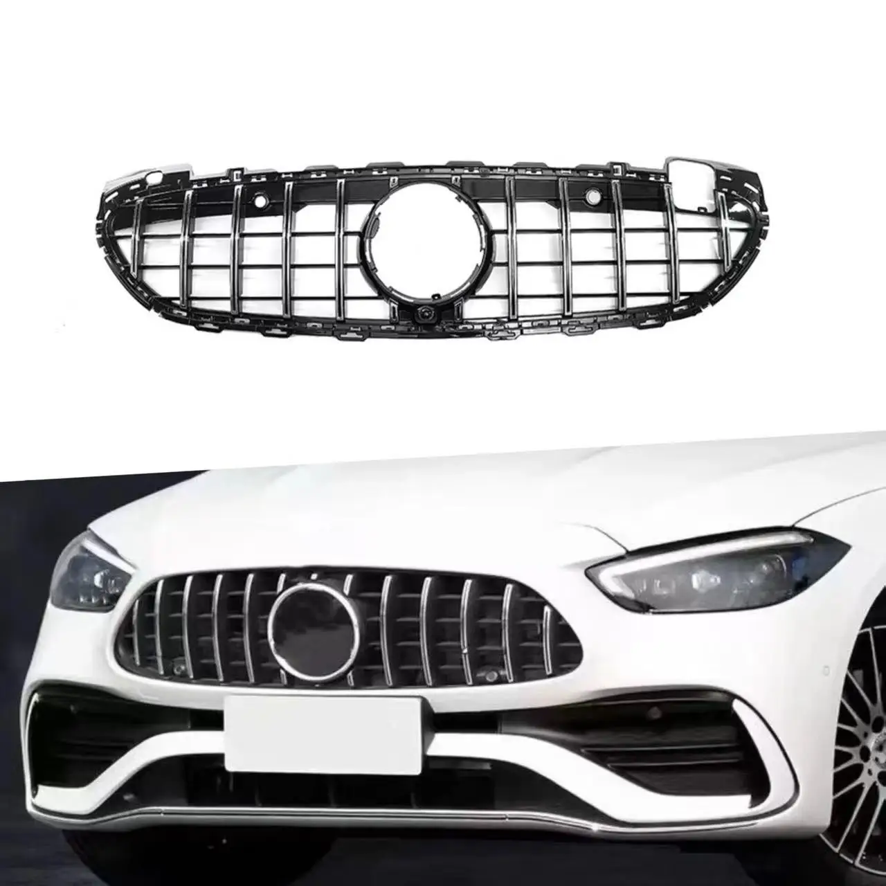 GT Style Vertical Bar Front Mesh Grille Auto Tuning Grill For Benz C Class W206 2021-2024 Car Exterior Upgrade Accessories