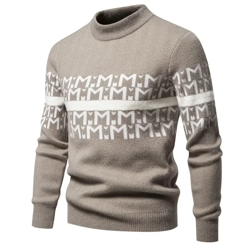 Maglione lavorato a maglia autunno inverno girocollo alla moda pullover caldo e slim fit maglione vintage pullover stampato con lettere da uomo