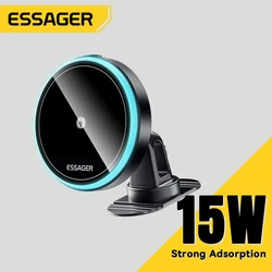 Магнитный беспроводной Автомобильный держатель для телефона Essager 15 Вт, регулируемое автомобильное зарядное устройство на 360 градусов для iPhone15 14 13 Pro Samsung, универсальный телефон