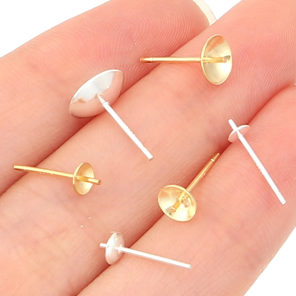10pcs S925 Sterling Silver Ear Studs Base Trays Bowl Earrings Base Settings Diamond For Jewelry Making DIY Earrings Accessories #1