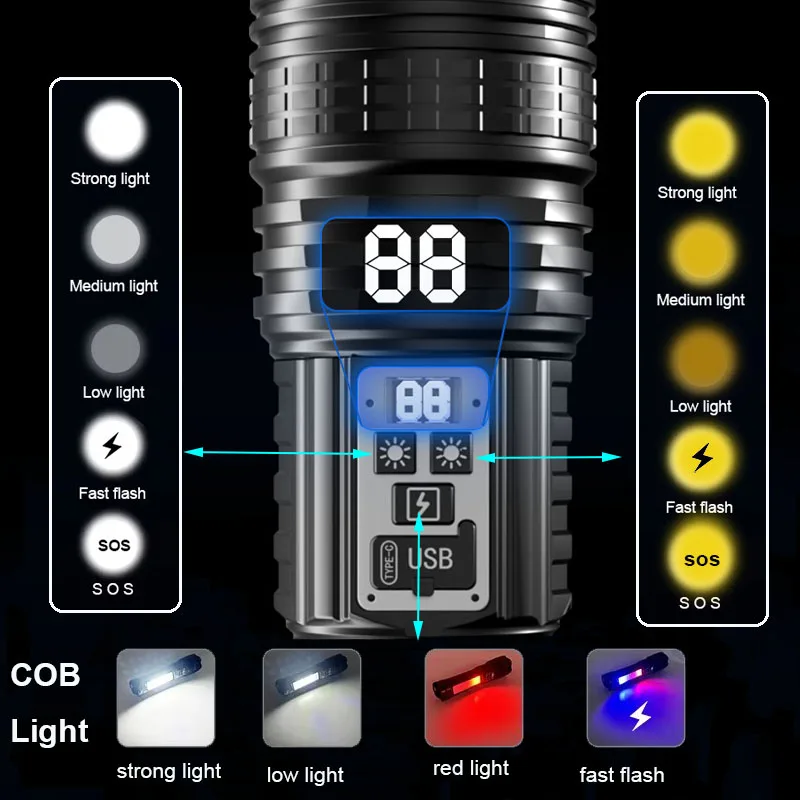 Most Powerful LED Flashlight Rechargeable Super Bright Flashlights Long Range Tactical Torch Light For Fishing Hunting