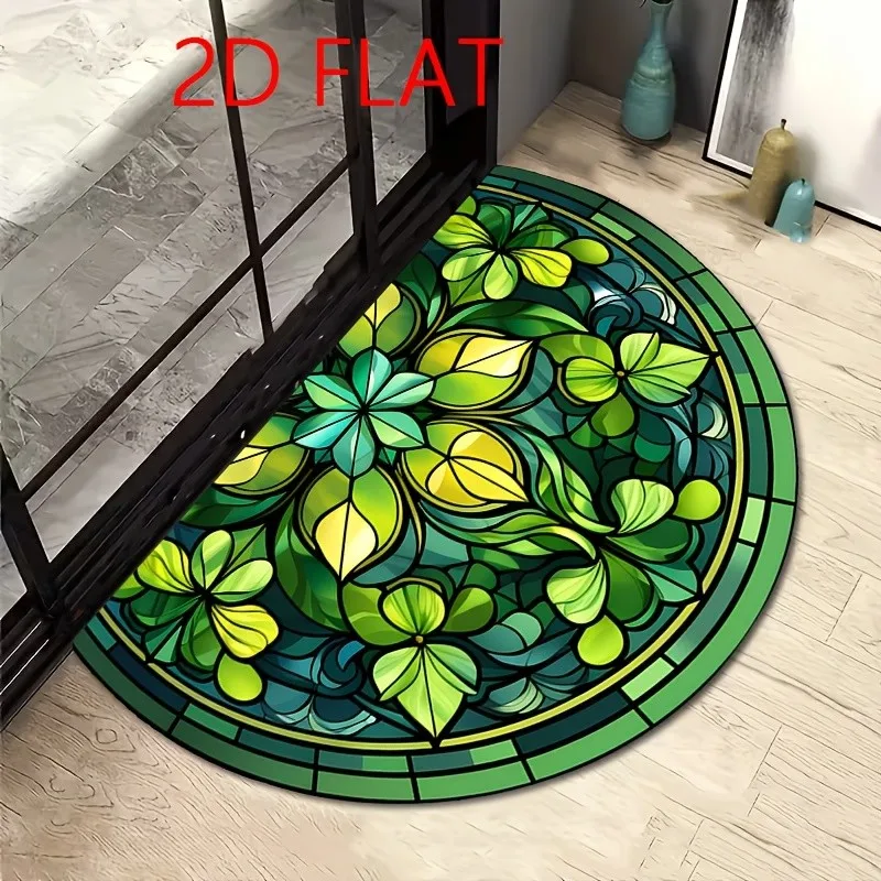 Dark Blue Golden Floral Border Semicircular Doormat Entry Luxury Rug Anti Slip Floor Mat For Classic Elegant Front Entrance Deco