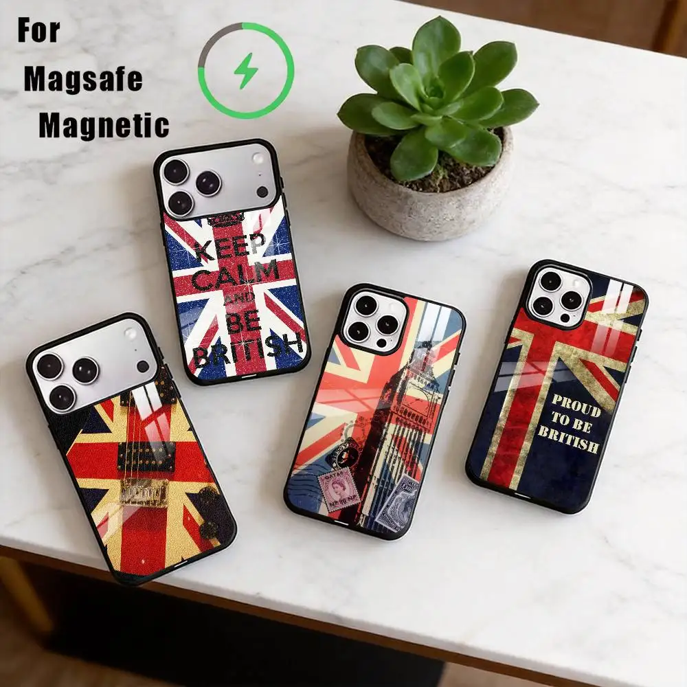 

Чехол для телефона с изображением британского национального флага для iPhone 17, 16, 15, 14, 13, 12, 11 Plus, Pro, магнитный, для беспроводной зарядки Magsafe