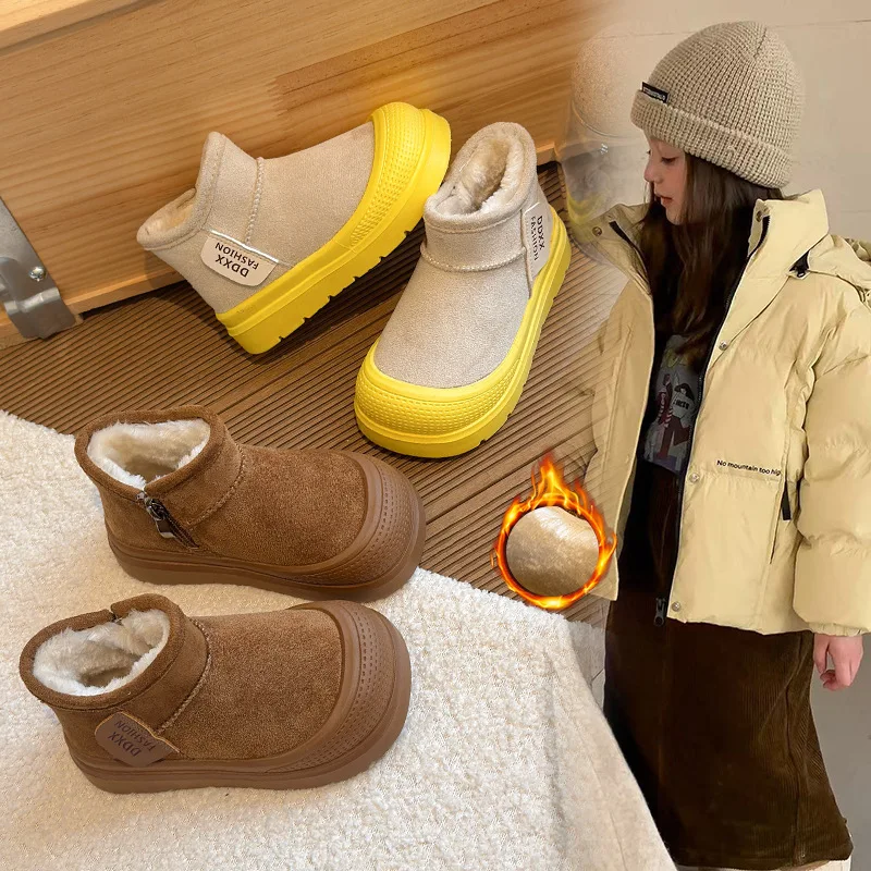 

Children Snow Boots Comfortable Fur Kids Short Boots Round Toes 2026 New Fashion Girls Casual Boot Side Zipper Fashion Versatile