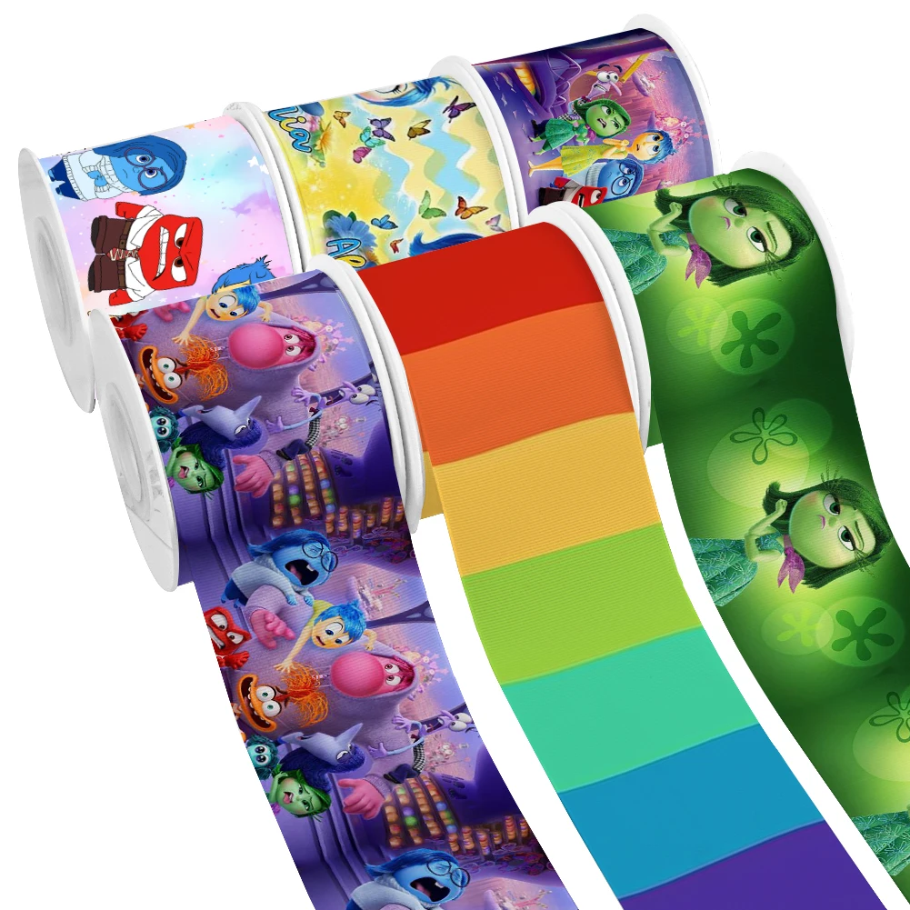 MINIS Disney Cartoon Inside Out 2 Character Printing nastro in Grosgrain 5Yards per fiocchi per capelli fai da te Merry Party Dec Meterials