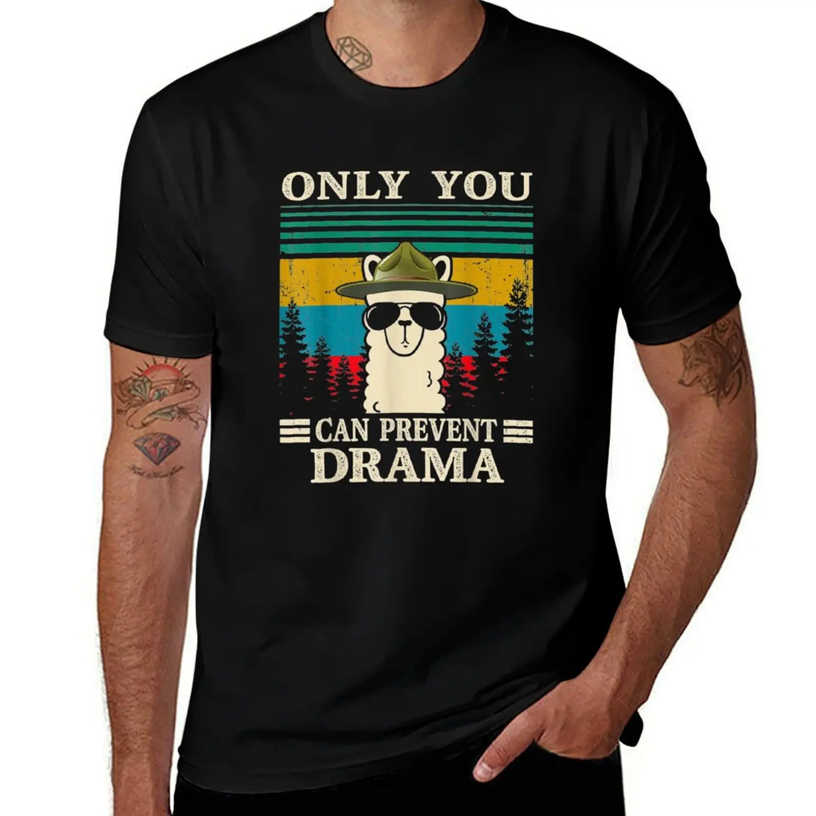 Llama Camping Only You Can Prevent Drama Gifts T-Shirt Lightweight Casual Summer T-Shirt