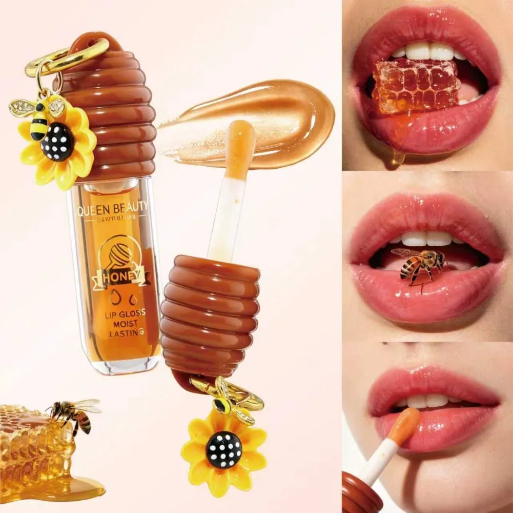 1Pc Honey Essence Lip Oil Long-Lasting Moisture, Reduces Lip Lines Transparent Hydrating Lip Gloss 4ml Women Cosmetics Wholesale