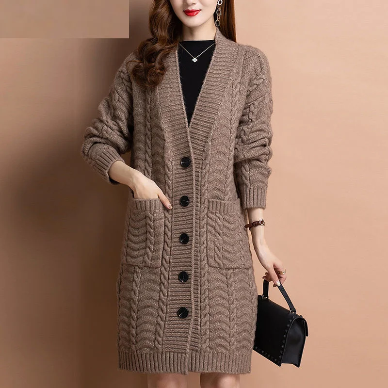 New Women Autumn Long Sleeve Loose Fashionable V Neck Temperament Knitted Sweater Cardigans Basic Causal Coat Tops 2023