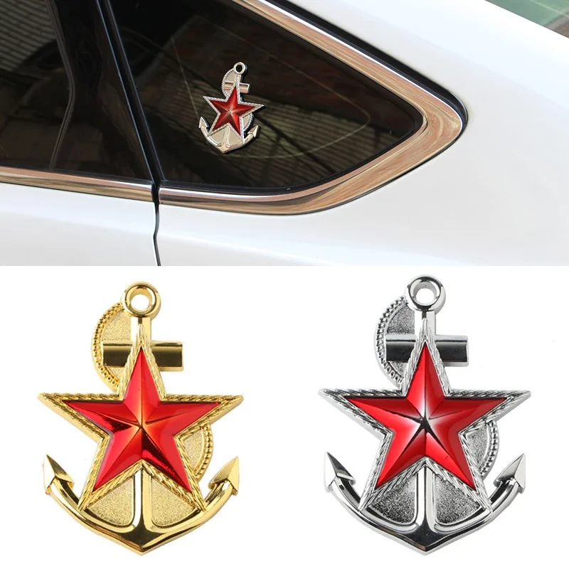 عالية الجودة تعديل السيارات ثلاثية الأبعاد ملصقات السيارات المعدنية/DIY بها بنفسك شخصية مصبغة الديكور الخماسية ستار مرساة اكسسوارات السيارات