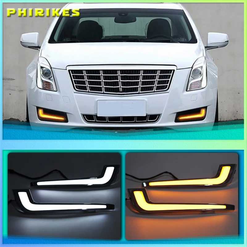 

2pcs LED DRL Daytime Driving Running Lights for Cadillac XTS 2013-2017 Pre-facelift Daylight Waterproof Yellow Turn Signal