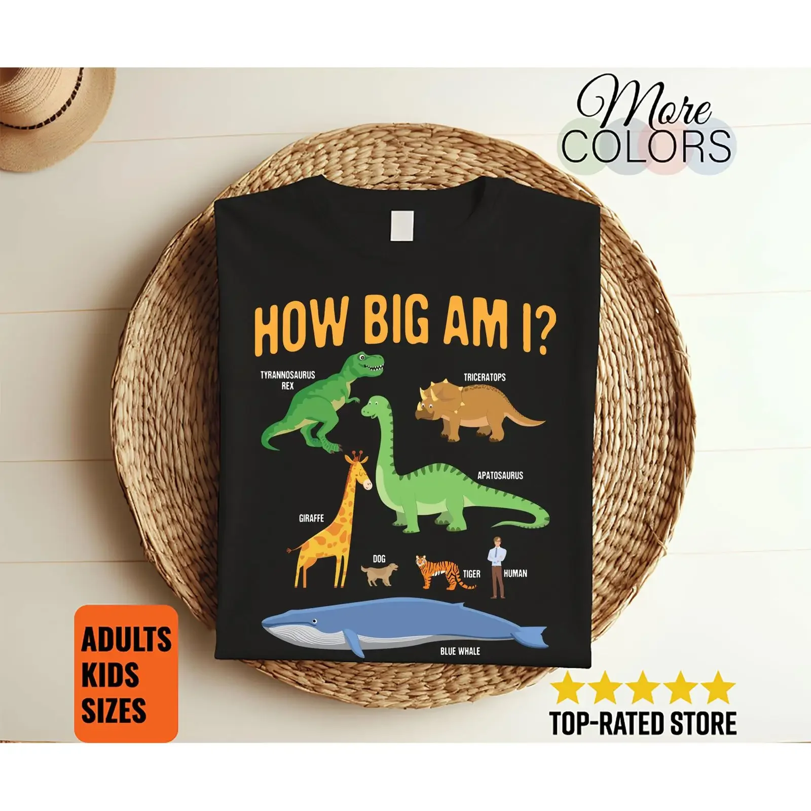 Wie groß bin ich? Dinosaurier-Größenvergleich T-Shirt – Lustiges Rex & Blauwal Tier-Lernspielzeug für Kinder & Erwachsene, Vintage, leicht gewaschen