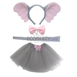 Kids Dumbo Costume Set Cute Dumbo Ears Plush Headband Bow Tie Tail Tutu Skirt Animal Fancy Dress Costume Anime Clothes Cosplay