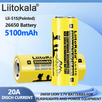 Liitokala 3.7V 26650 LII-51S Pointed 20A 5100mAh Vysokokapacitní nabíjecí lithiová baterie Aste 26650A pro baterku