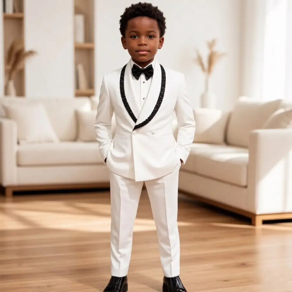Beaded Boy Suits Slim Fit 2 Pieces Double Breasted Wedding Mix Match Luxury Shawl Lapel Separates Studio Photoshoot Wear