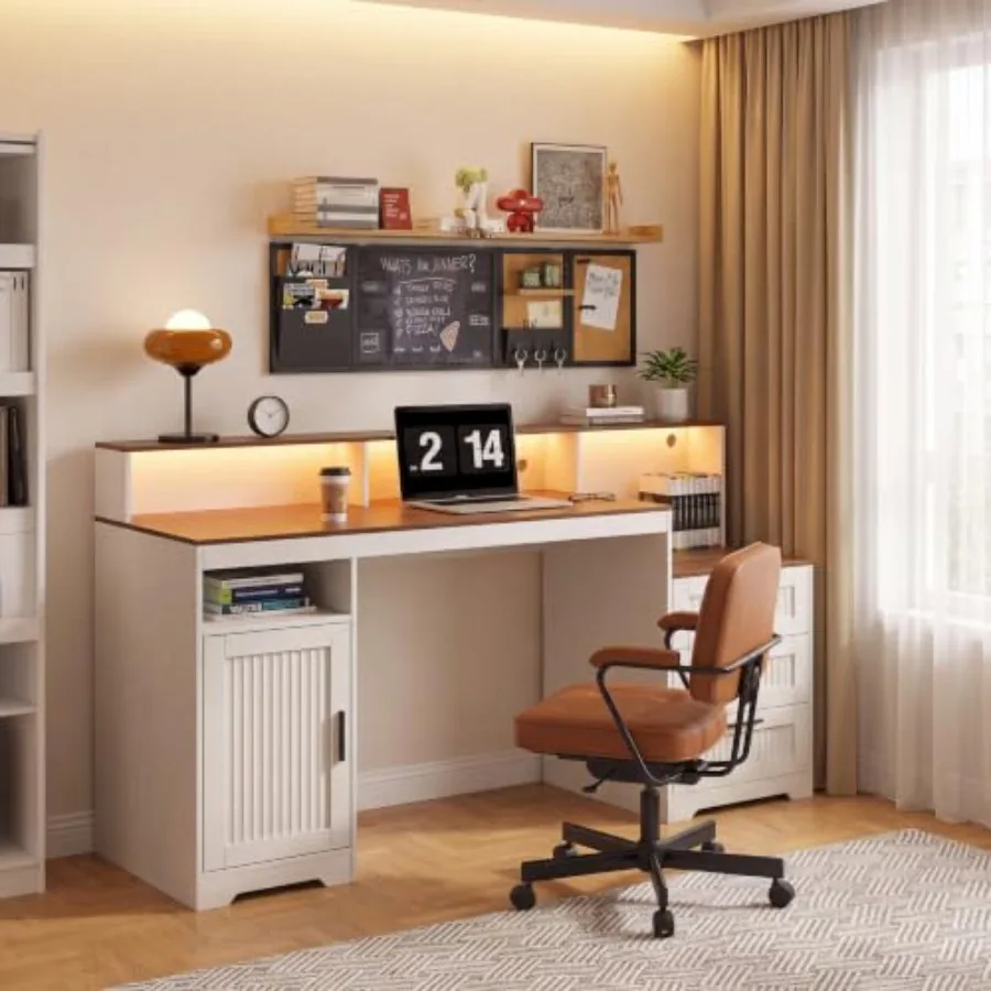 Computer Desk with Drawers and Printer Stand, RGB LED Lights