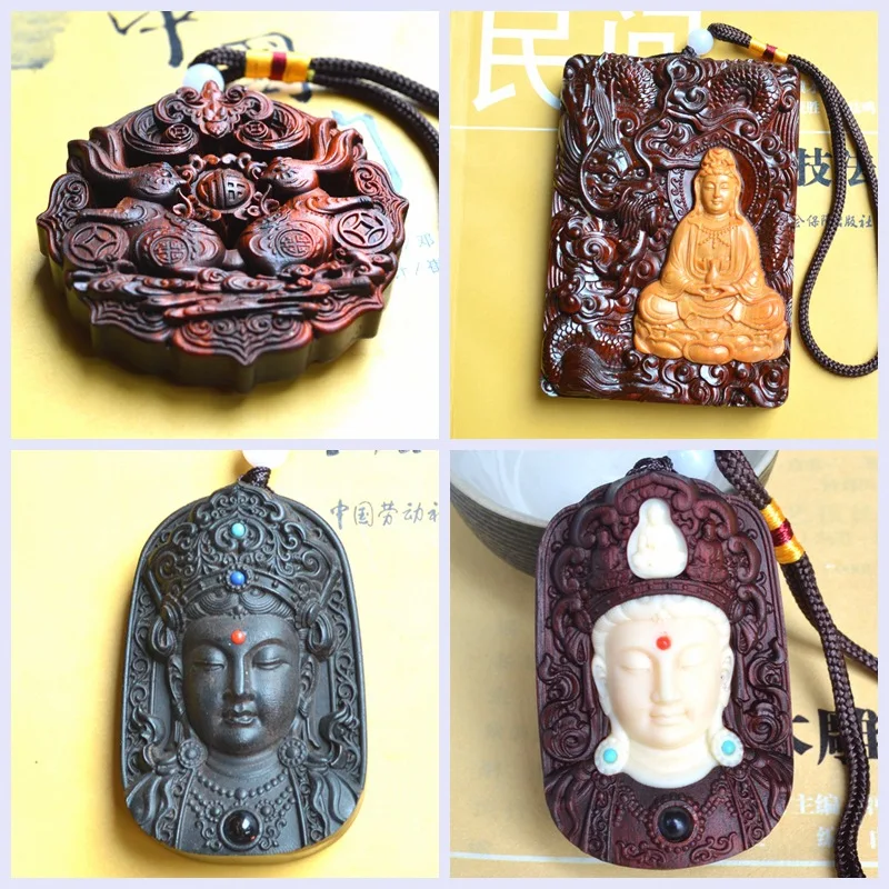 Projection Rosewood Mother Guanyin's Head Bodhisattva Automobile Hanging Ornament Pendant Necklace Men and Women Wood Carving46A