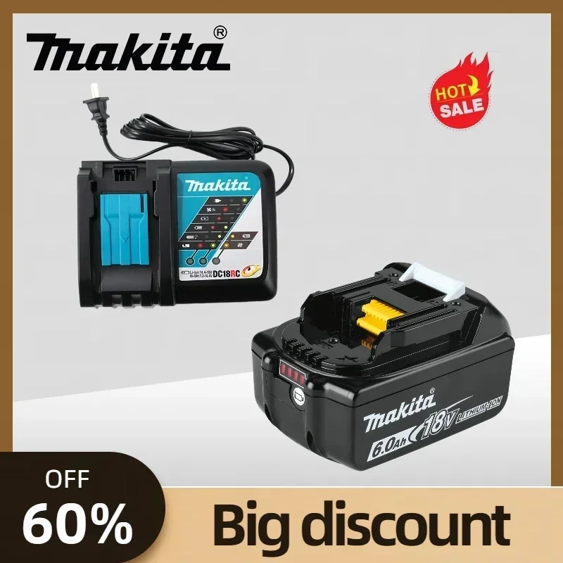 Véritable • Batterie Makita• 18 V, batterie au LITHIUM haut débit 6,0 Ah, pour batterie d'outils Makita BL1850 BL1840 BL1830B 18 V, longue durée de vie