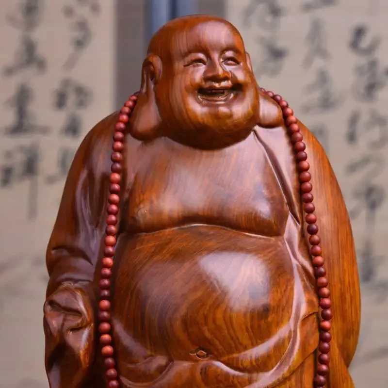 Rosewood Carved Maitreya Buddha Ornaments Solid Wood Home Business Lucking Business Opening Craft Decoration Gifts