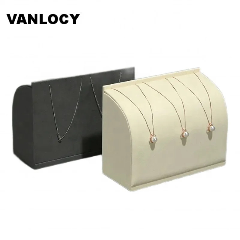 Vanlocy แผ่นสร้อยคอเครื่องประดับไมโครไฟเบอร์สีเบจอัปเกรดใหม่สำหรับจัดแสดงเครื่องประดับที่ไม่เหมือนใคร