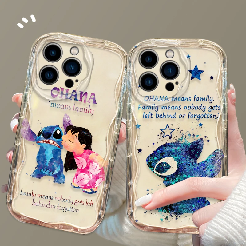 Stitch Anime Ohana Phone case For Apple iPhone 15 14 13 12 11 Pro X XR XS Max Plus 8 7 Plus SE Wave Oil Cover