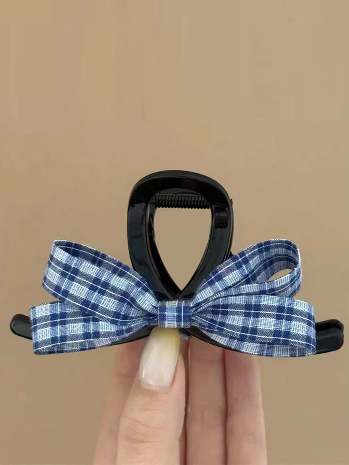 1 pieza de pinza para el pelo negra con lazo de malla azul para mujer, accesorios para el cabello de media altura para uso diario, informales y frescos