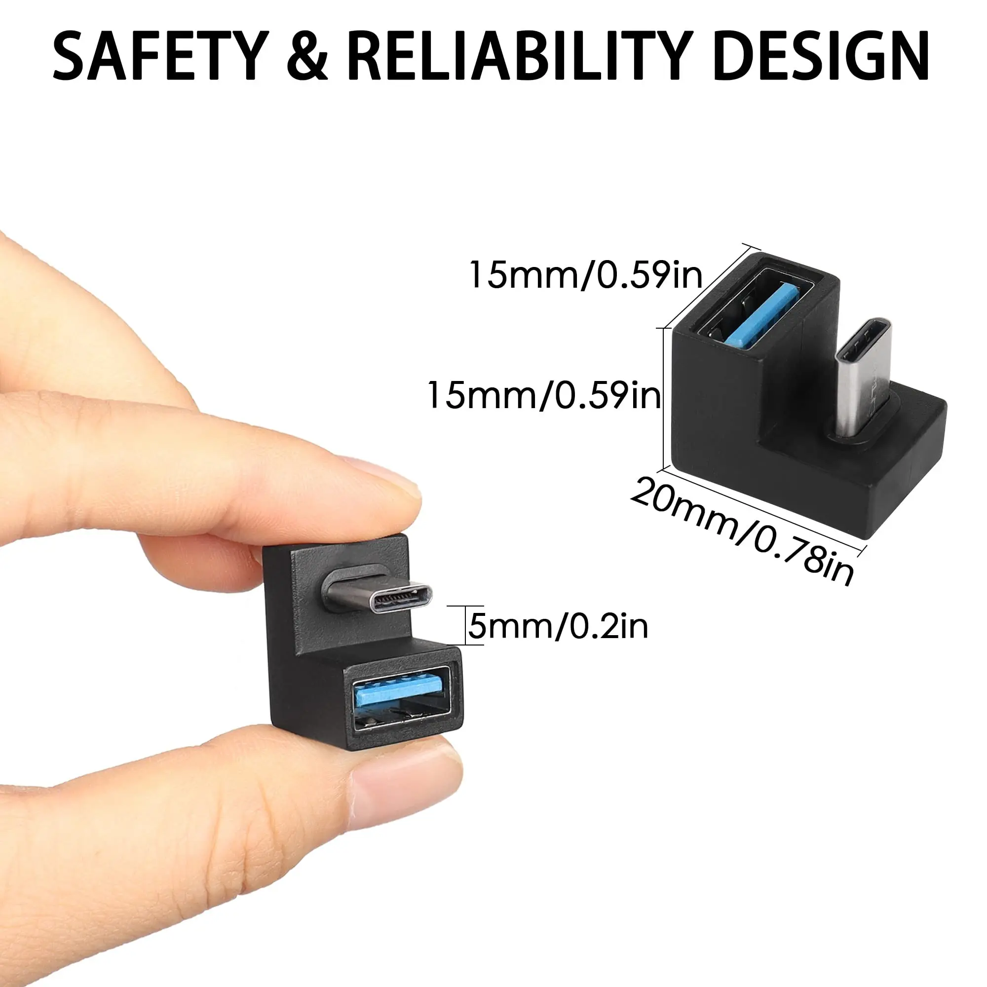 NNBILI Adapter USB C w kształcie litery U na USB 3.1 180 stopni typu C męski na złącze USB żeńskie 10 Gb/s Obsługa transferu danych OTG