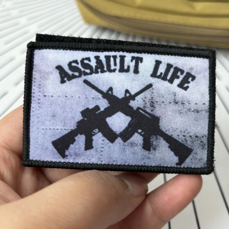 Assault Life Morale Tactical Patches on Clothes Printed Hook&Loop Patch Military Double Gun Flag Badge Armband Backpack Stickers