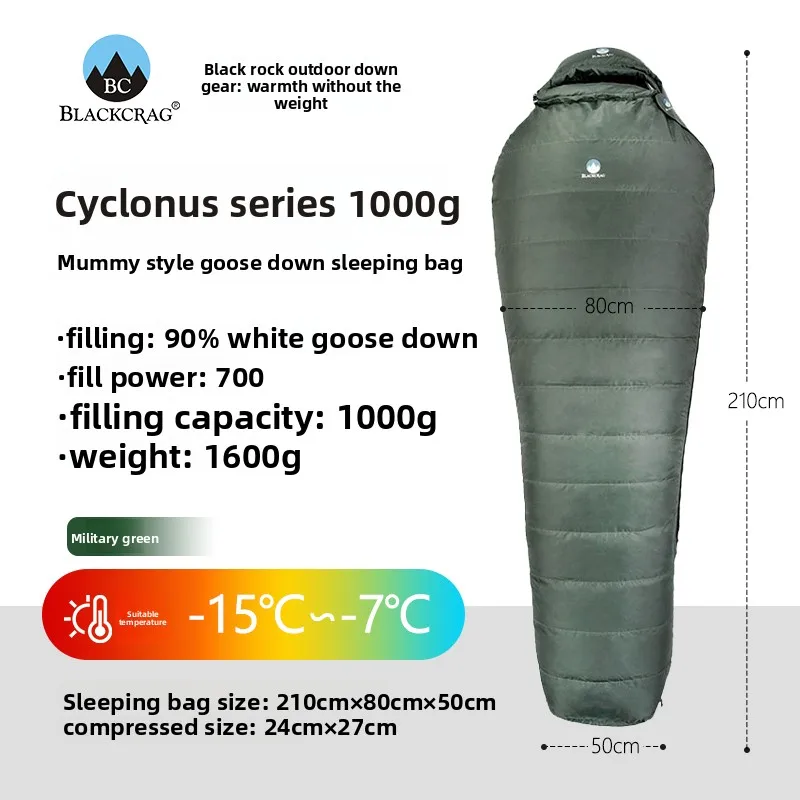 Mummy Style 90%White Goose Down Sleeping Bag,700 FP Winter Cold‑Resistant Backpacking Camping Sleeping Bag Outdoor Hiking Travel