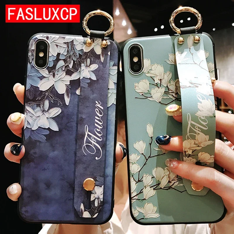 Honor 100 Pro 90 Lite 80 70 60 50 X6A custodia 3D Emboss Flower Leaf Hand Band Cover per telefono per Huawei Nova 11 10 SE 9 9 SE