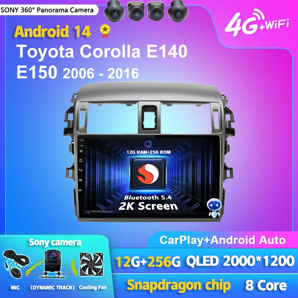 

Android 14 Carplay Auto Car Radio Multimedia Player For Toyota Corolla E140 E150 2006 - 2016 DSP Autoradio Stereo 2din Head Unit
