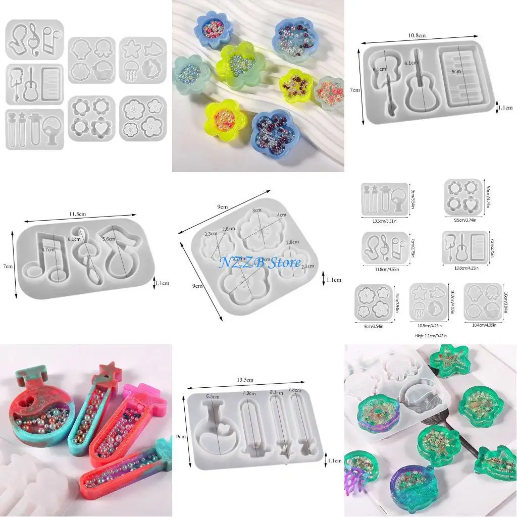 

T21F 7Pcs Silicone Decor Molds Multiple Styles Ornament Keychain Mold DIY Pendant