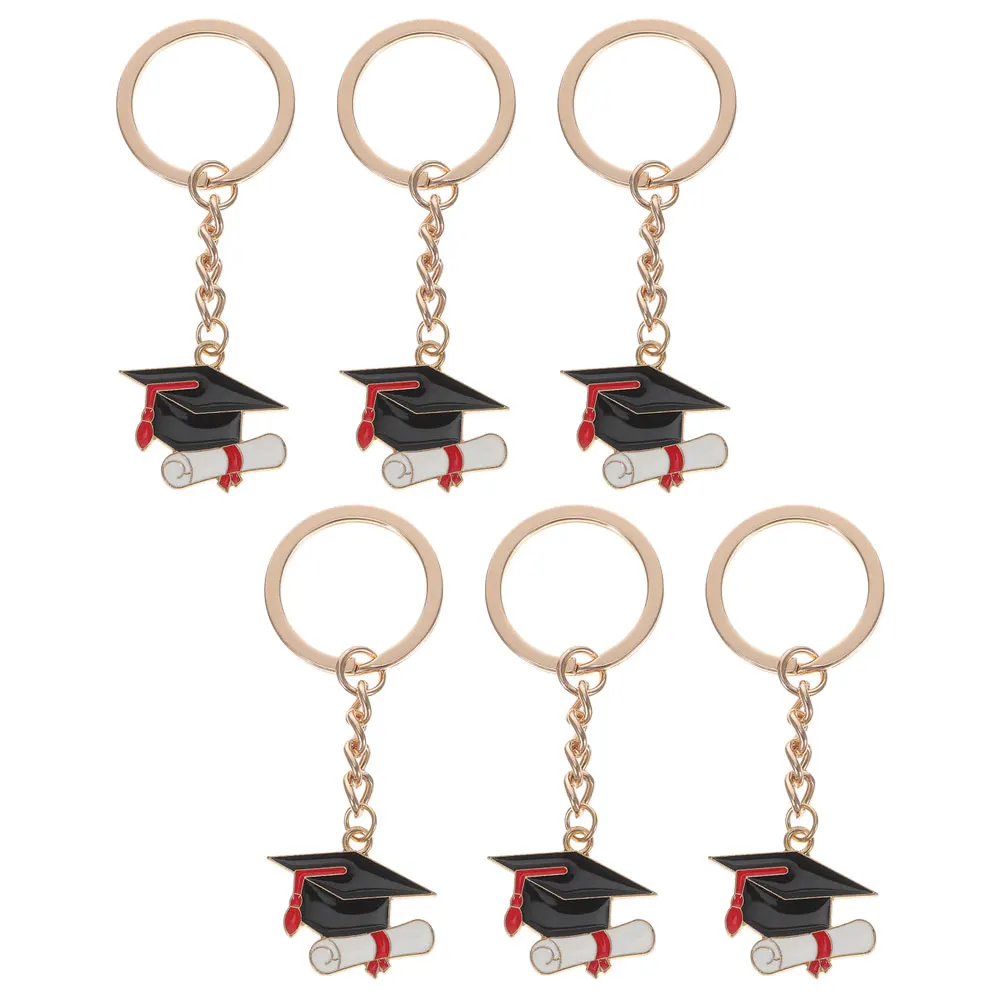 

6 Pcs Hat Keychain Graduation Unique Key Ring Gifts Student Bag Pendant Metal Keyring Zinc Alloy Lightweight