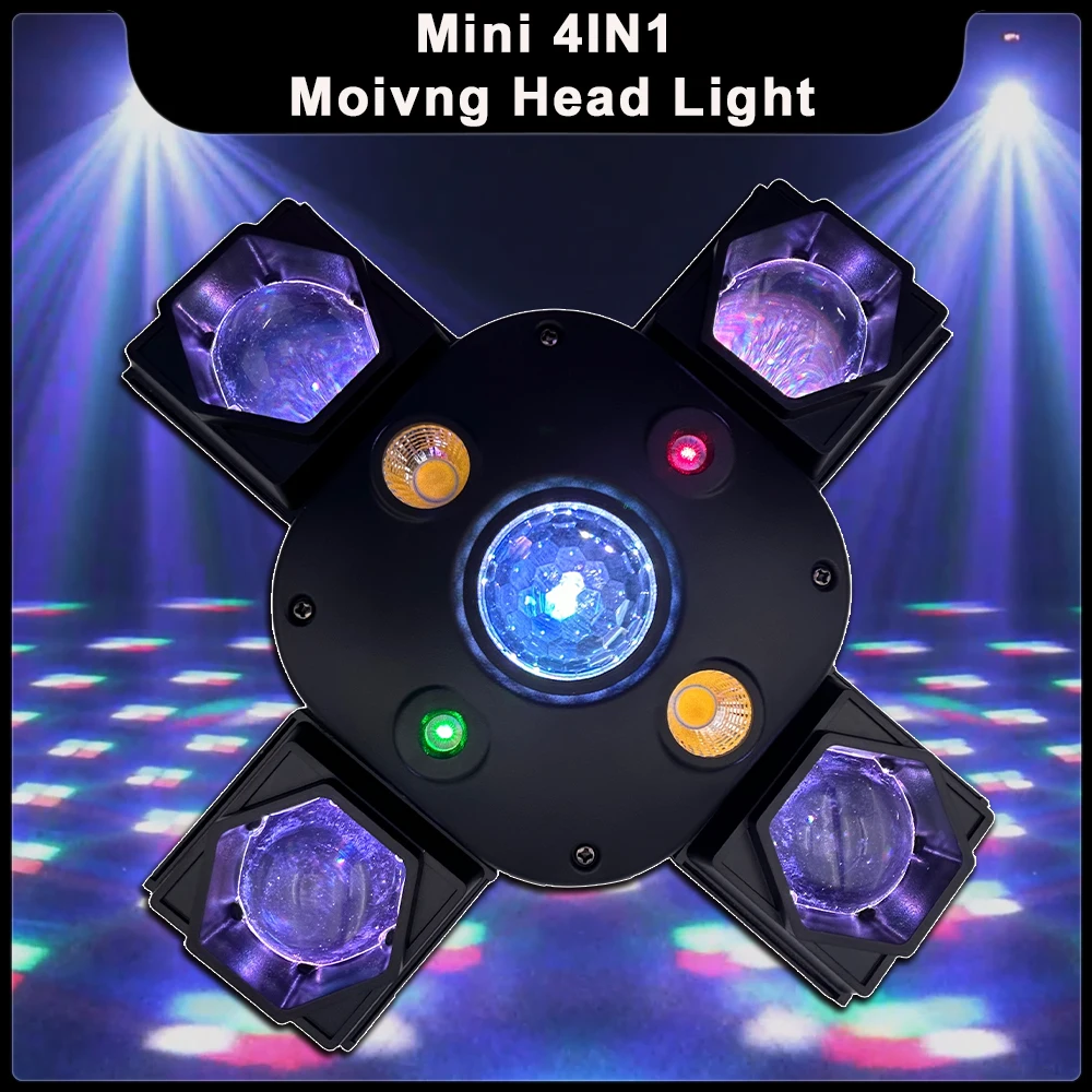 New Mini 80W 4IN1 Moving Head Light RG Laser Pattern Beam Golden Strobe Effect DMX512 DJ Disco Party Club Show Stage Effects