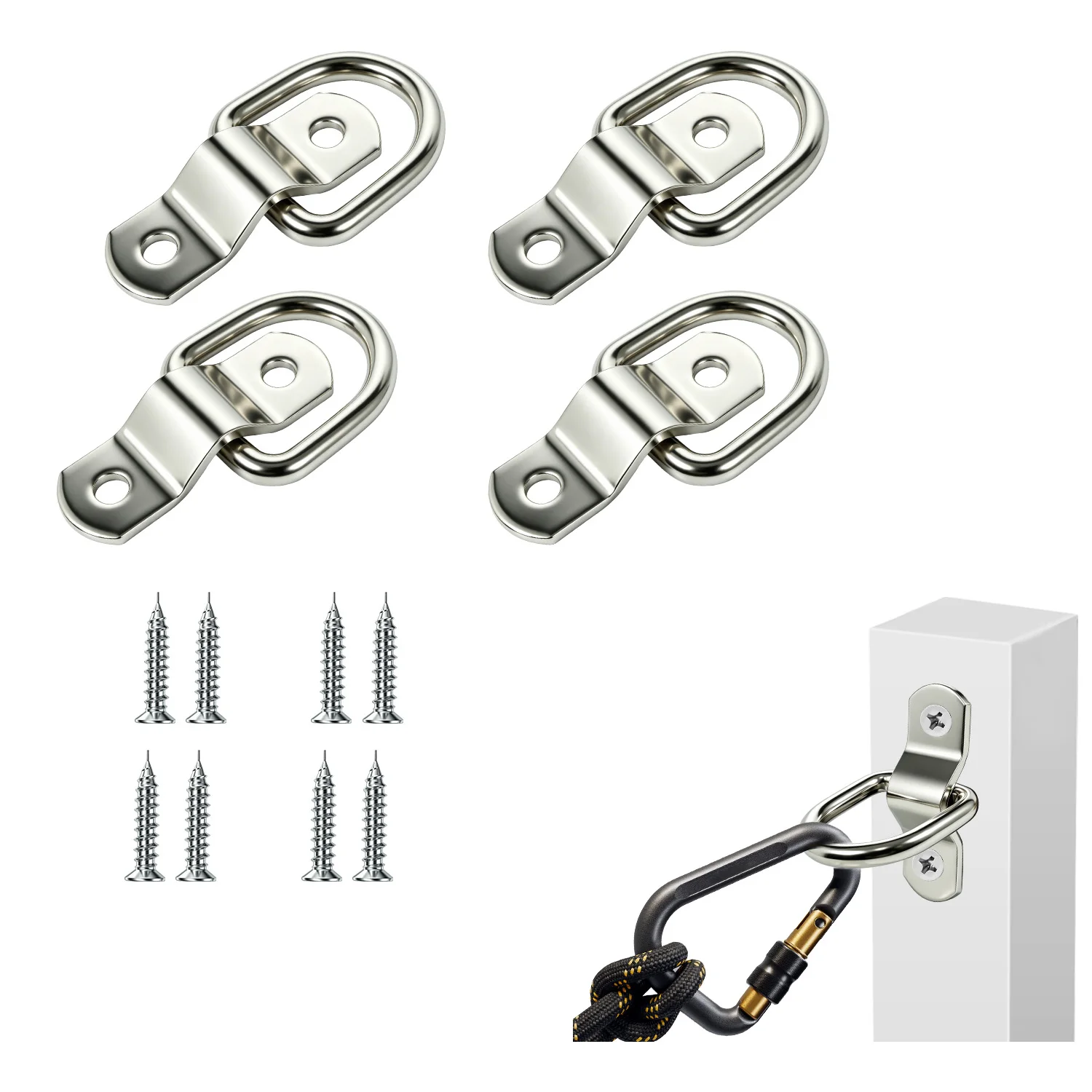 4pcs D Rings Tie Down Anchors Pull Ring Hook Stainless Steel Lashing Ring Load Fit for Car Boat Cargo Trailer Vehicles RV Van